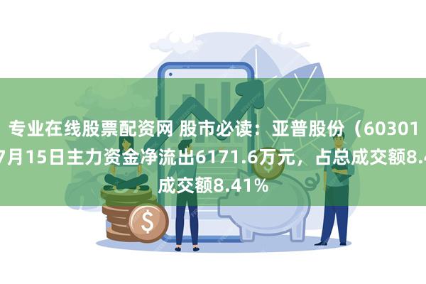专业在线股票配资网 股市必读：亚普股份（603013）7月15日主力资金净流出6171.6万元，占总成交额8.41%